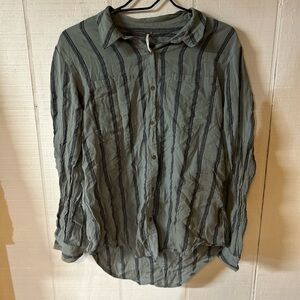 Free People Striped Button Up Long Sleeve